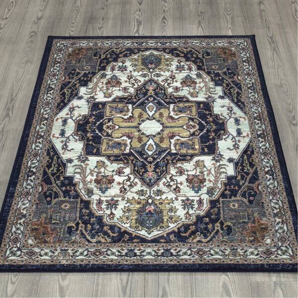 Beverly Rug Indoor Bordered Area Rugs, Non Slip Rubber Backing Modern Living Room Area Rug, Navy, 3x5, Size: 3' x 5', Blue