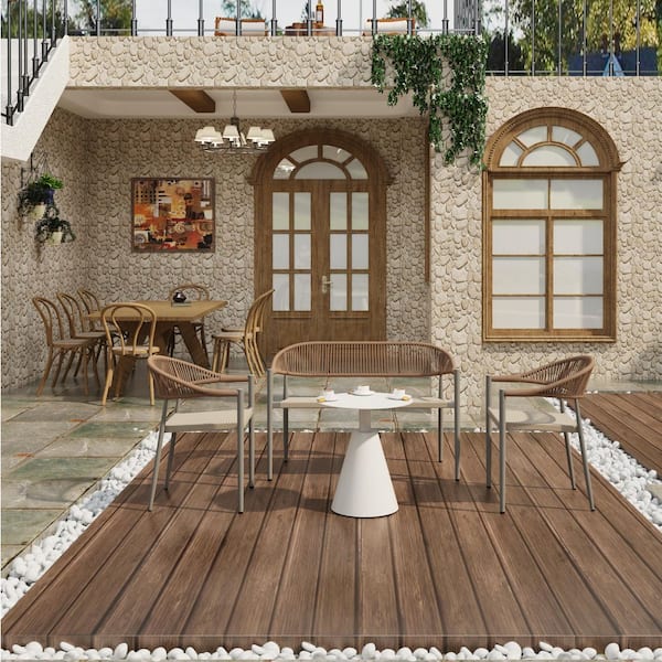 TWT Brown 4-Piece Wicker Modern Outdoor Patio Conversation Seating Set