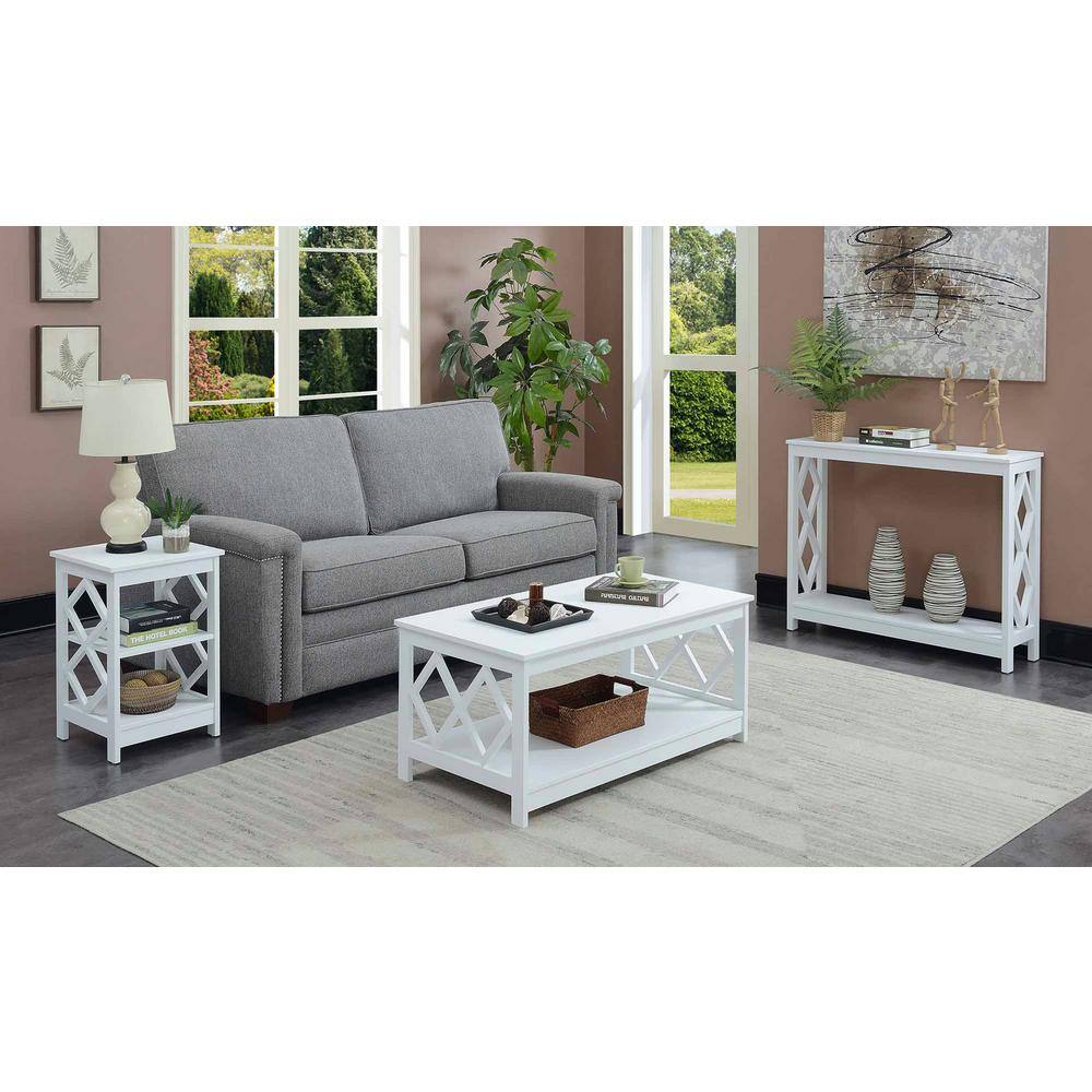 White 40" Diamond Cut-Out Wood Coffee Table with Shelf
