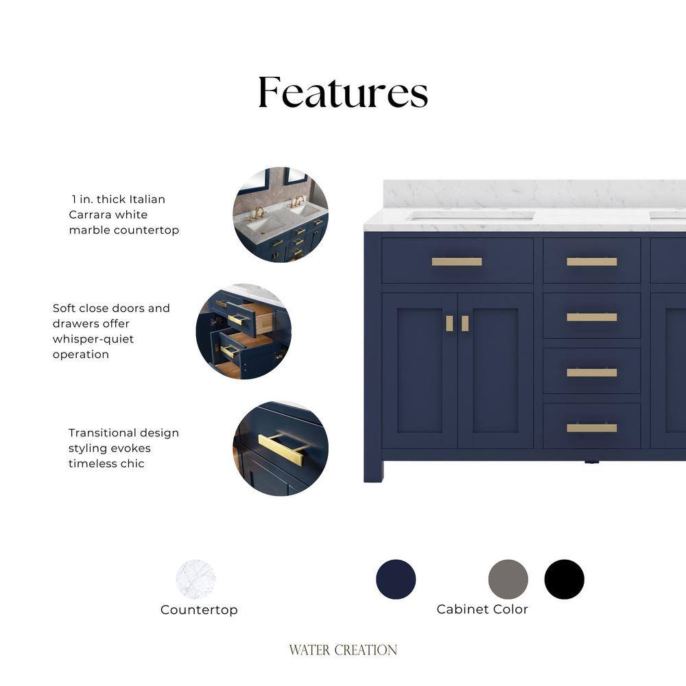 Monarch Blue Double Sink Bathroom Vanity with Carrara Marble Top
