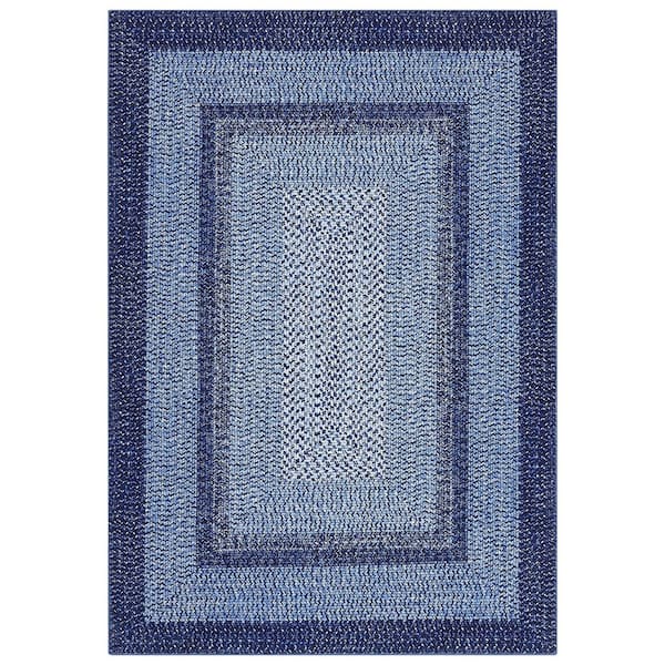 8 ft. x 10 ft. Navy Blue Modern Bordered Washable Rug Non Slip Throw Rugs for Entryway Soft Bedroom Entry Accent Rugs