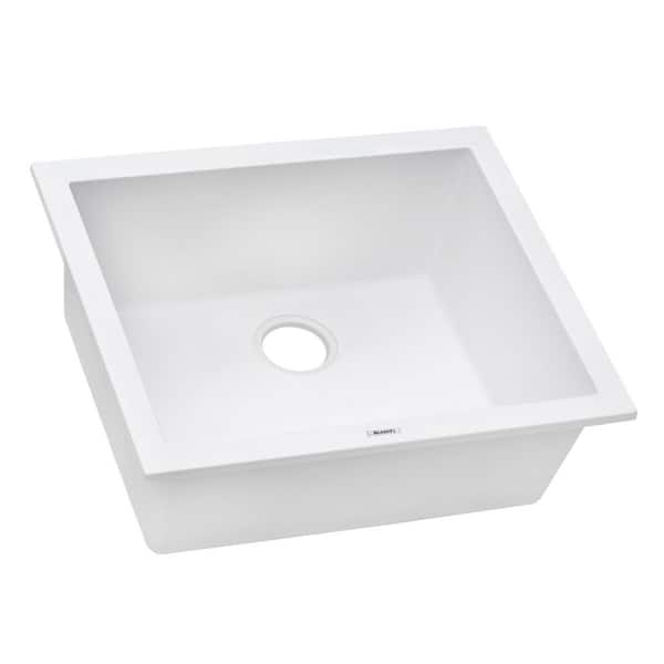 EpiGranite 21 in. Undermount Single Bowl Arctic White Granite Composite Quartz  Kitchen Sink with Mounting Clips