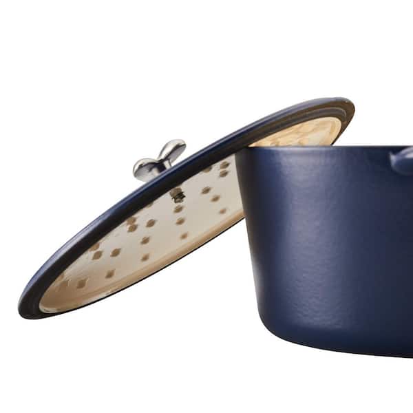 Ayesha Curry Enameled Cast Iron Dutch Oven with Lid, 6 Quart, Anchor Blue 