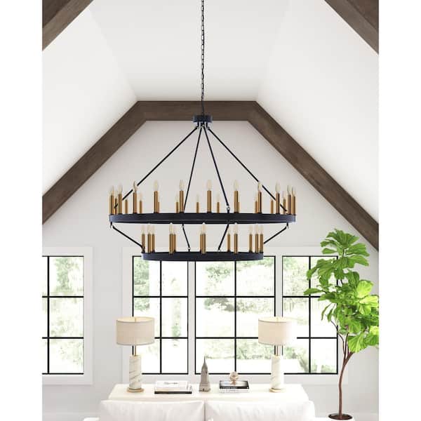 36 Light Black 2 Tiers Candle Style Wagon Wheel Chandelier Ws 2ws036 Bg The Home Depot 36 Light Black 2 Tiers Candle Style, Large Wooden Wagon Wheel Chandelier