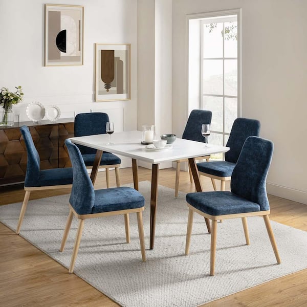 JAYDEN CREATION Manuel Navy Mid-Century Modern Fabric Upholstered Dining Chair (Set of 6)