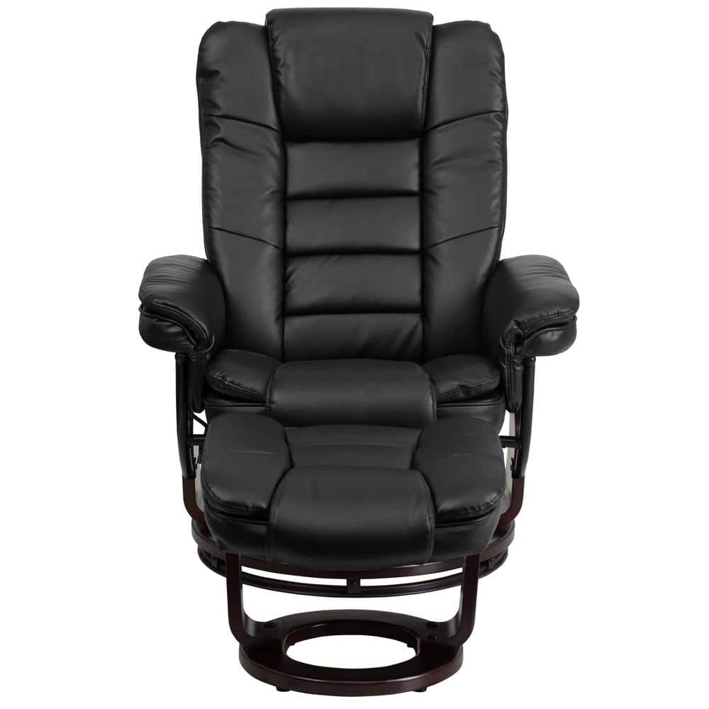 Black Faux Leather Swivel Recliner with Wood Base
