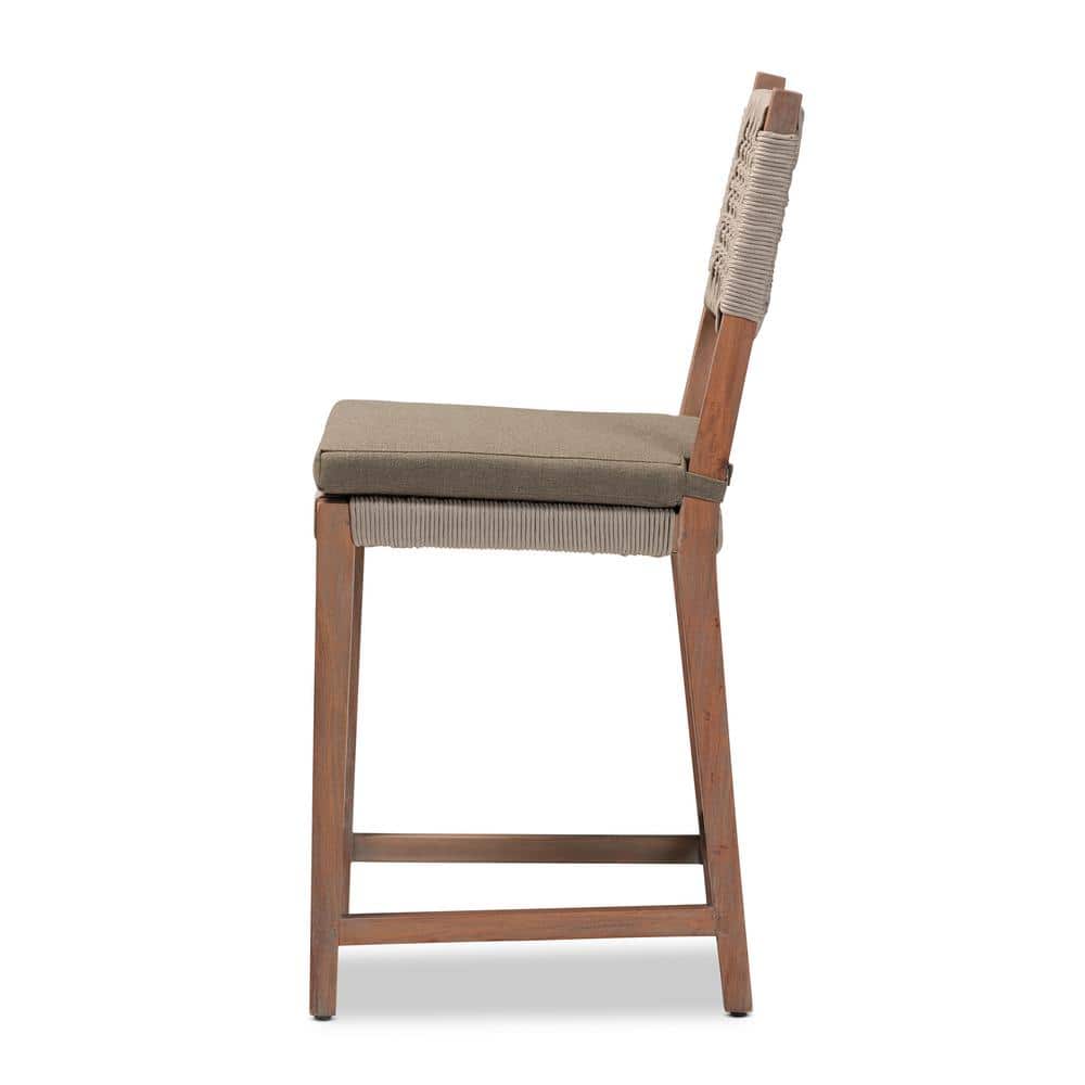 Gray Woven Rope and Mahogany Counter Stool