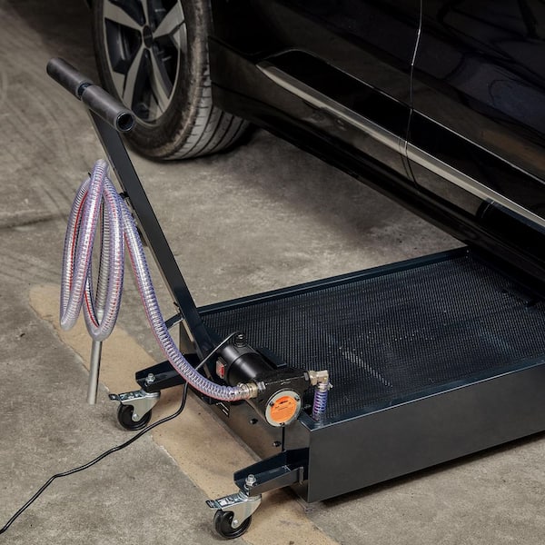 Low Profile Oil Drain Pan, 15 Gal. Oil Drain Pan with Pump, Oil Change Pan with 180-Watt Electric Pump, 8.2 ft. Hose