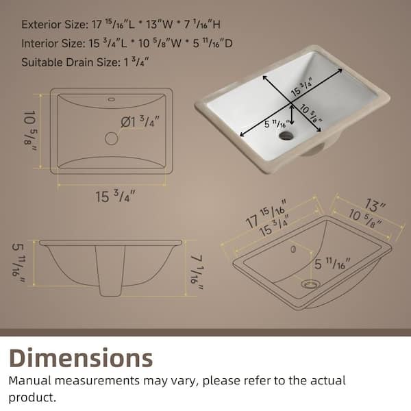 Los Flexi 18 in. Undermount Bathroom Sink Rectangle in White