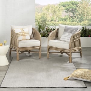 Courtyard Ivory Charcoal 6 ft. x 9 ft. Geometric Contemporary Indoor/Outdoor Patio Area Rug