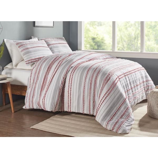 Stylish Red/Beige King Duvet Cover Set 3pcs - Bed & Trend