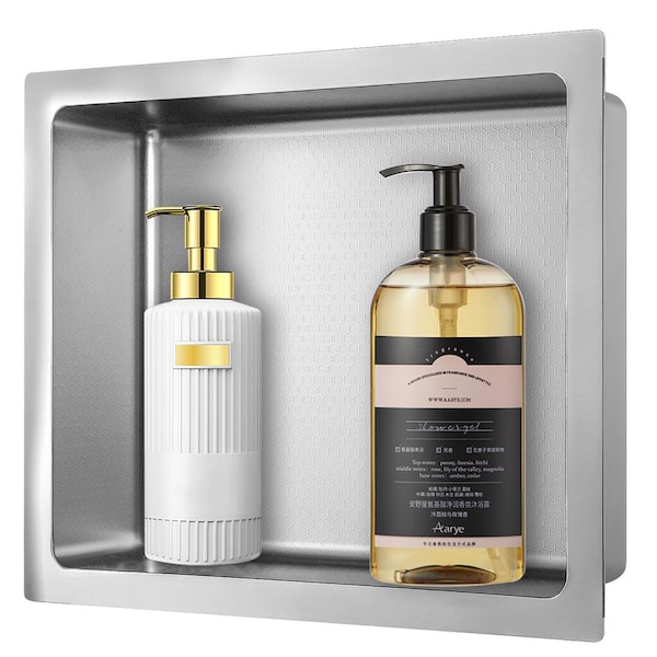 HEX 14 in. W x 12 in. H x 4 in. D Bathroom Shower Wall Niche in Brushed Stainless Steel