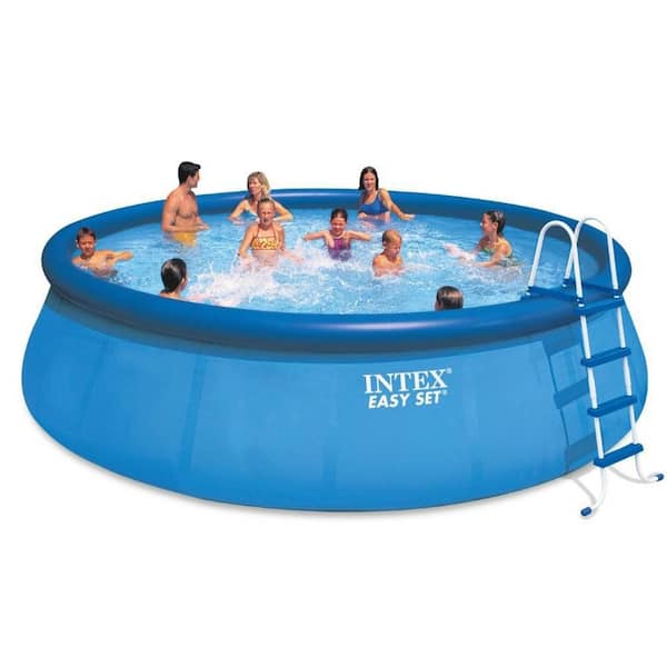 lavendel aktivitet svale Intex 18 ft. Round 48 in. D Inflatable Easy Set Above Ground Pool with Pump  and Krill Automatic Vacuum 26175EH + AC11CBX - The Home Depot