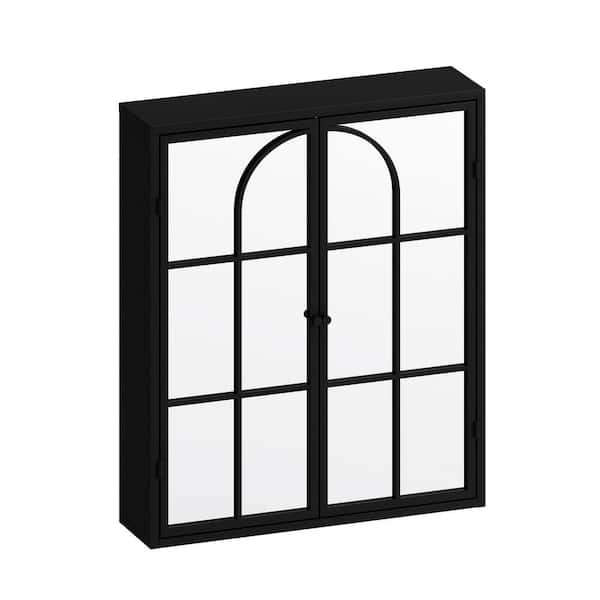 Aoi box 5.91 in. W x 23.62 in. D x 27.56 in. H in Black Iron Ready to Assemble Wall Cabinet with Mirror 2-Doors Entrance Storage