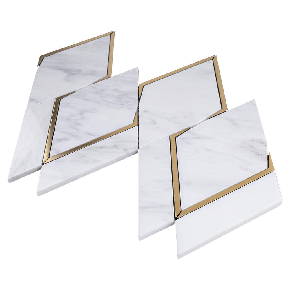 White and Gold Geometric Polished Marble Mosaic Wall Tile
