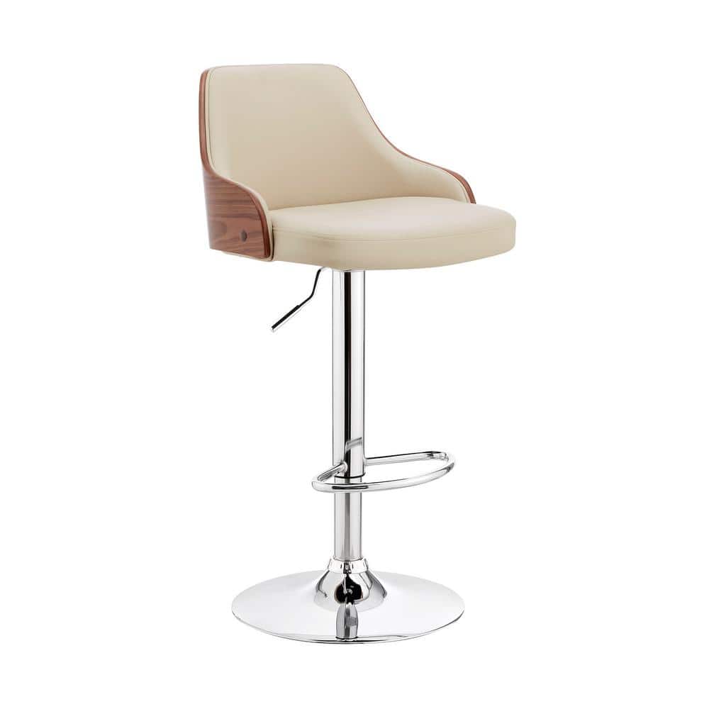Asher 24-33 in. Adjustable Height High Back Beige Cream Faux Leather and Ch