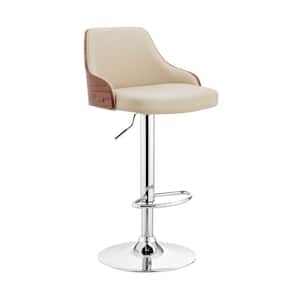 Asher 24-33 in. Adjustable Height High Back Beige Cream Faux Leather and Chrome Finish Bar Stool