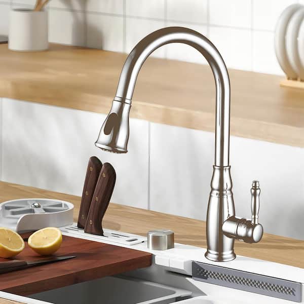 Satico Excellent Stainless Steel Single Handle Pull Out Sprayer Kitchen Faucet in Brushed Nickel