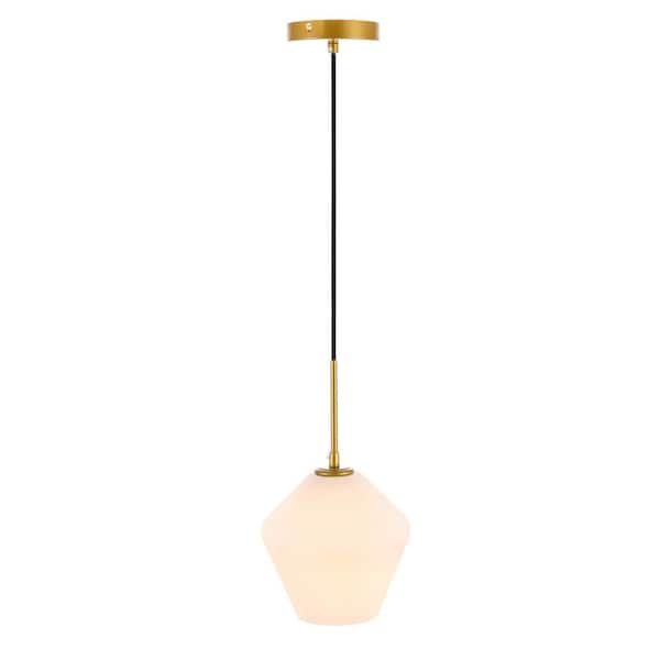 Unbranded Timeless Home Grant 1-Light Brass Pendant with Frosted Glass Shade