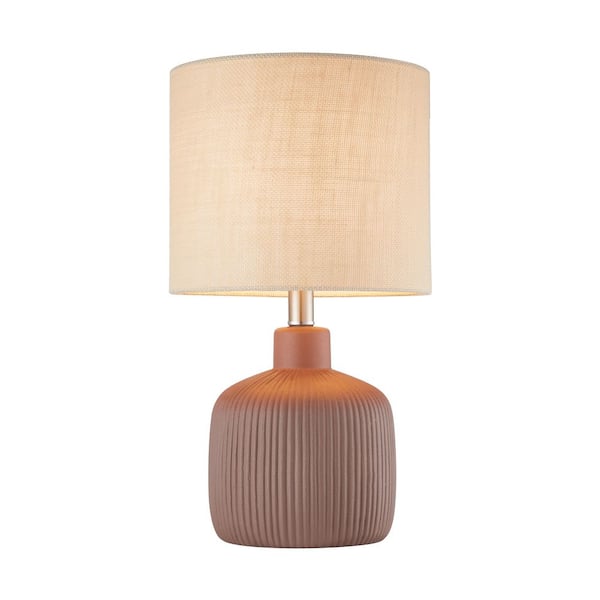 17.75 in. Painted Terracotta Contemporary Ceramic Table Lamp for Living Room with Natural Linen Shade