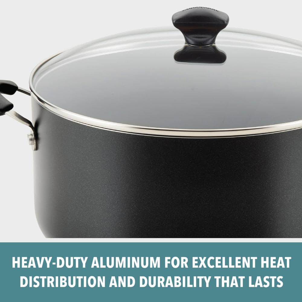 Farberware 10.5 Quart Black Aluminum Nonstick Stockpot with Glass Lid