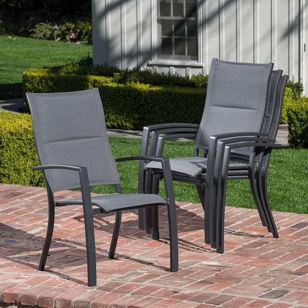 Hanover Naples 7 Piece Aluminum Outdoor Dining Set With 6 Padded Sling Chairs And A 40 In X 118 Expandable Table Napdn7pchb Gry The Home Depot - Hanover Naples Patio Furniture