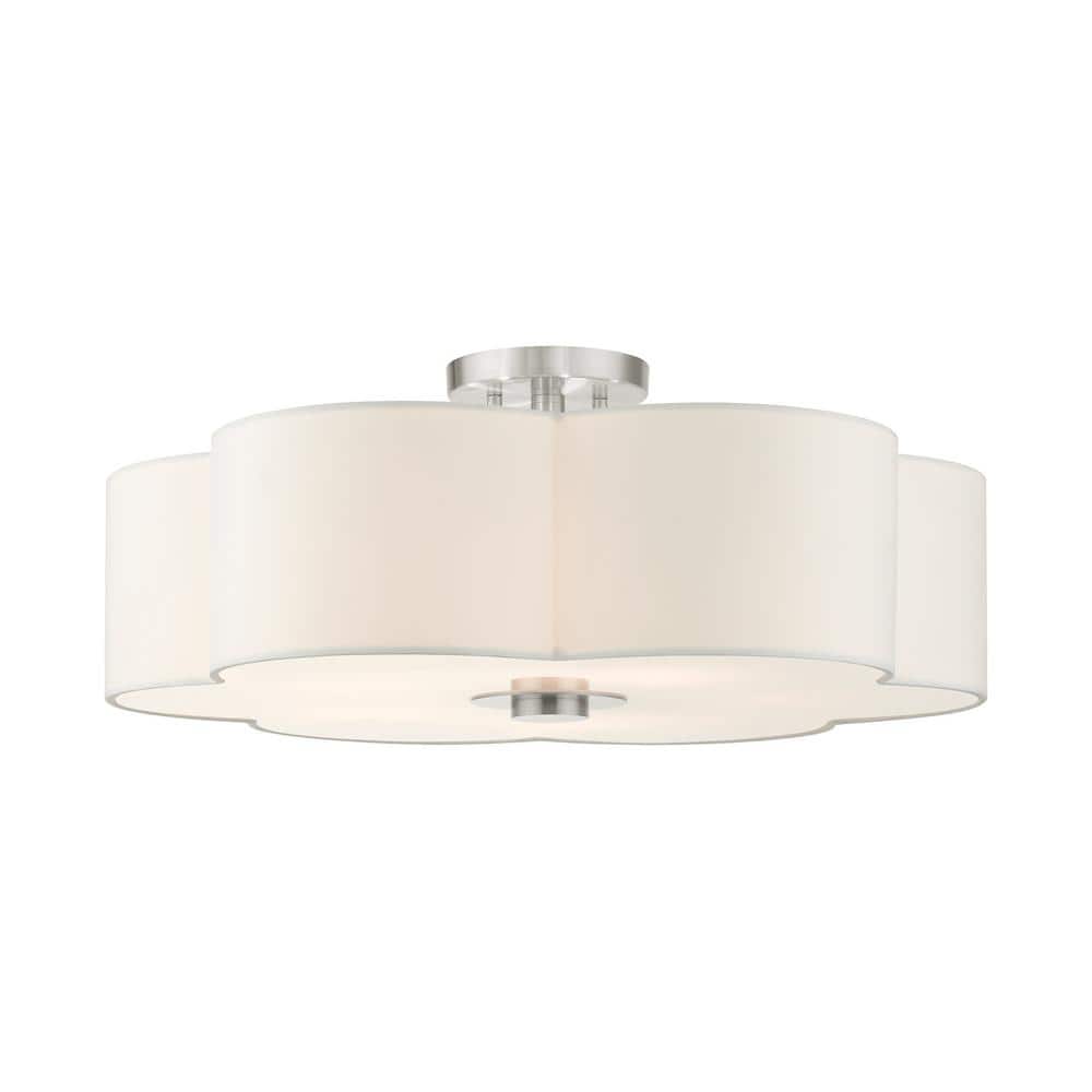 Chelsea 5-Light Brushed Nickel Semi-Flush Mount with Scalloped Shade