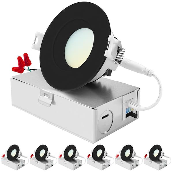 3 in. Integrated LED Recessed Light kit 10-Watt 5CCT 2700K-5000K 800 Lumens Dimmable Wet Rated IC ETL - Black (6-Pack)