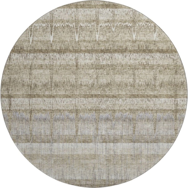 Addison Rugs Mayfield Premium Machine Washable Indoor/Outdoor Geometric AMF629 Taupe 8 ft. x 8 ft. Round Rug