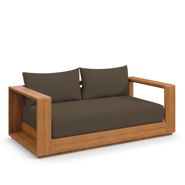 Tahoe Acacia Wood Outdoor Patio Loveseat in Natural Cocoa with Weather-Resistant Cushions