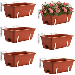 Hanging Flowerpots for Balustrades Plastic Window Planter Holder with Removable Hooks, White and Red (6-Pieces)