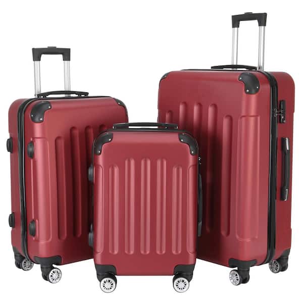 Winado 3-Piece Wine Red Large Traveling Spinner Luggage Set