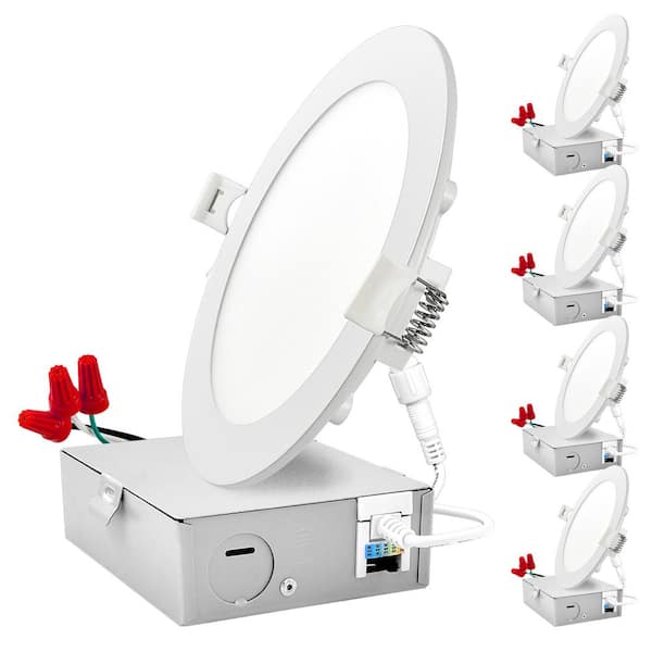 LUXRITE 6 in. Canless Ultra Thin 12-Watt CCT 2700K 3000K 3500K 4000K 5000K Remodel Integrated LED Recessed Light Kit (4-Pack)