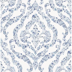 Featherton Blue Floral Damask Strippable Wallpaper (Covers 56.4 sq. ft.)