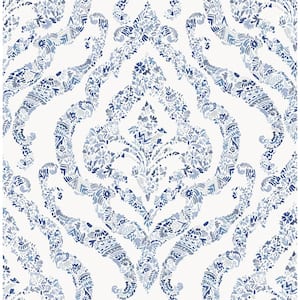 Featherton Blue Floral Damask Blue Wallpaper Sample