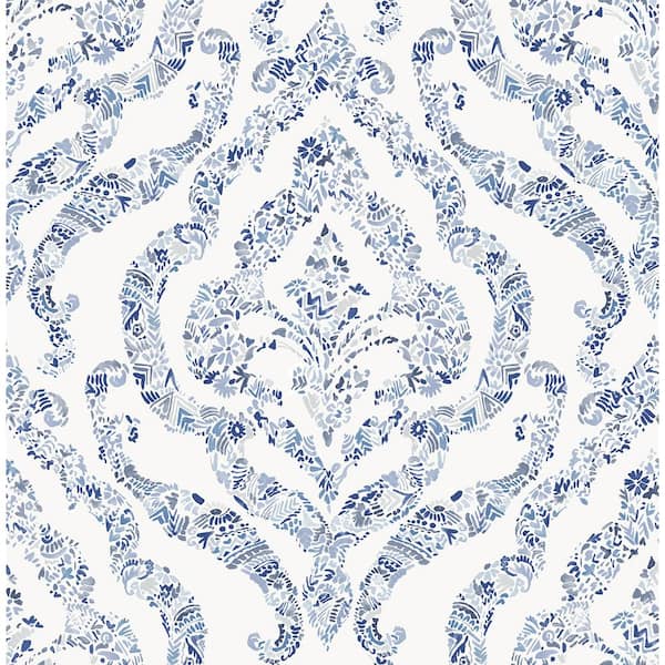 A-Street Prints Featherton Blue Floral Damask Blue Wallpaper Sample