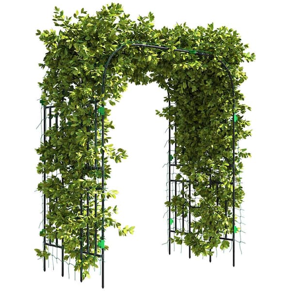 Outsunny 95.6 in. Steel Garden Arch Trellis, Tall Metal Plant Trellis Support with Climbing Net, Outdoor Cucumber Trellis