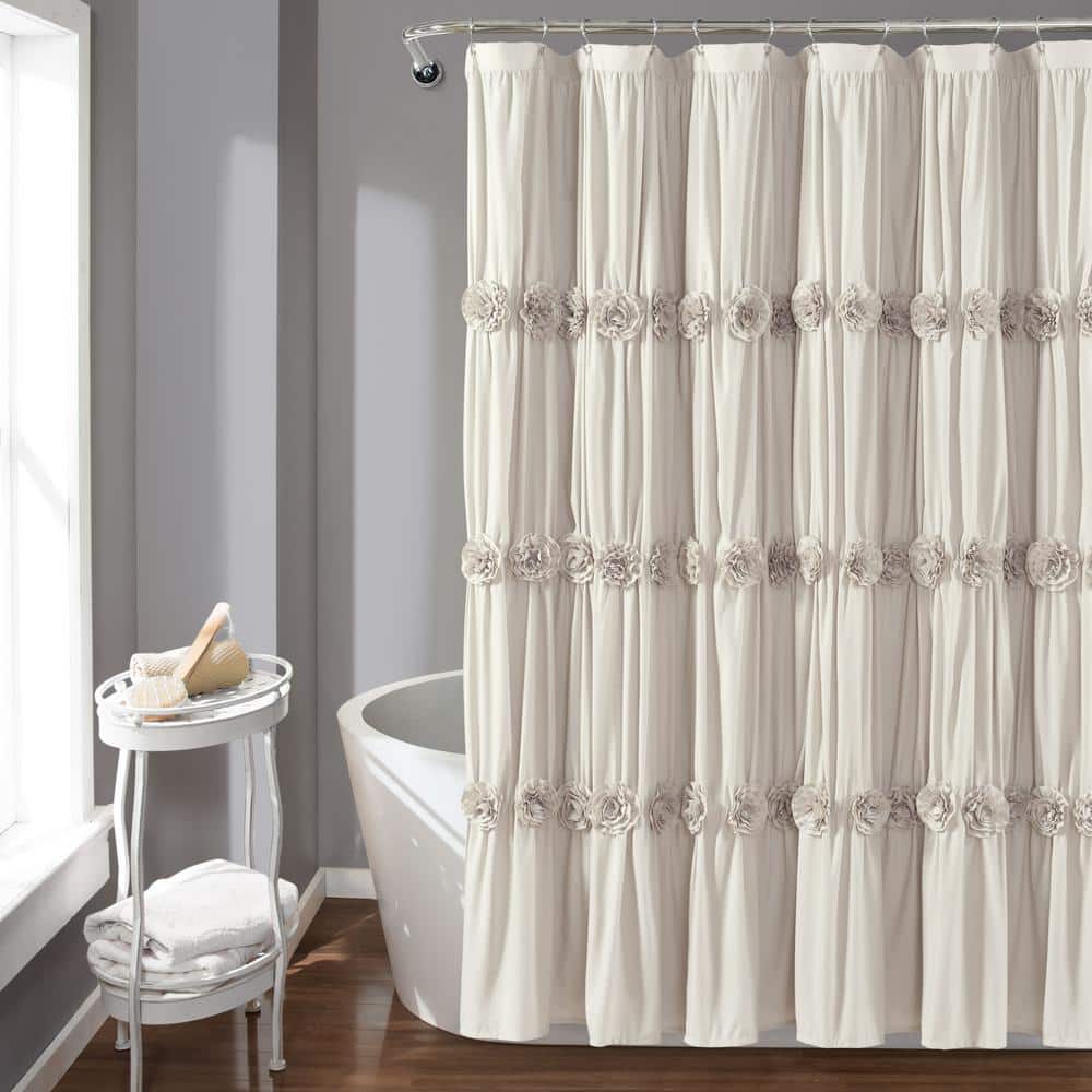 Neutral Polyester Floral Ruffled Shower Curtain, 72" x 72"