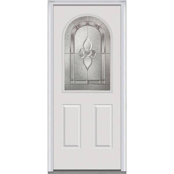 MMI Door 32 in. x 80 in. Master Nouveau Left Hand 1/2 Lite Round Top 2-Panel Primed Steel Prehung Front Door