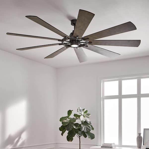 Gentry 85 in. Indoor Anvil Iron Downrod Mount Ceiling Fan with Integrated LED with Wall Control Included