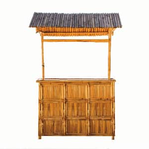 76 in. L 24 in. W 89 in. H Bamboo Tiki Bar with Bamboo Tile Roof and Single Tier Counter
