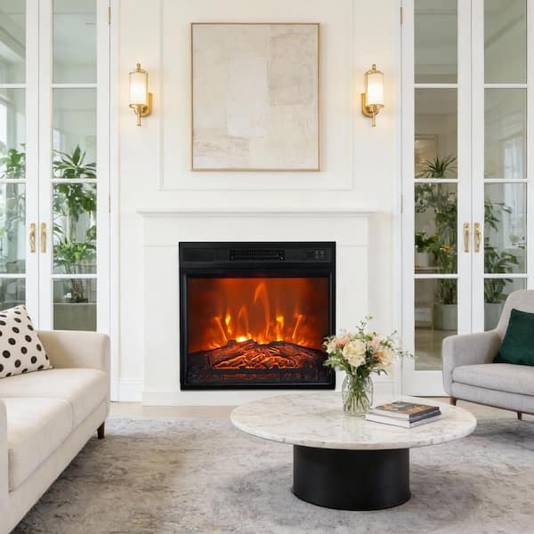 24 in. Electric Fireplace Inserts in Black with Remote Control and Over-heating Protection