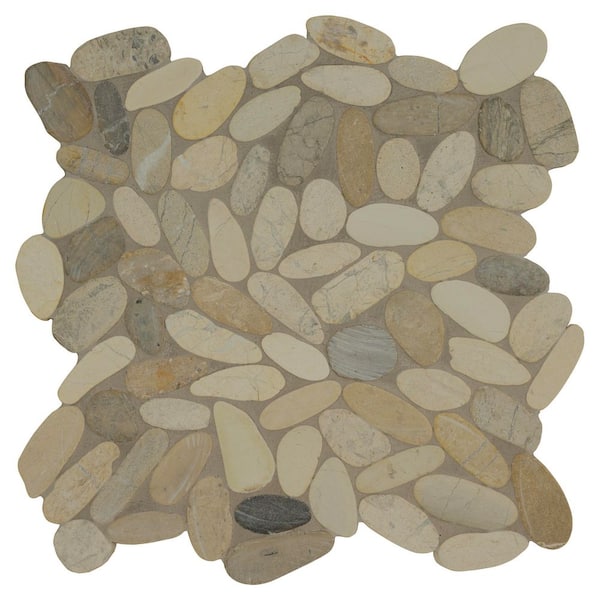 Sliced Pebble Truffle 12 in. x 12 in. x 0.38 in. Tumbled Marble Mesh-Mounted Mosaic Tile (0.97 sq. ft./each)
