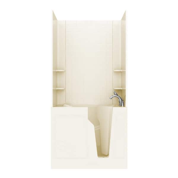 Unbranded NOVA Heated Rampart 3.9 ft. Walk-in Non-Whirlpool Bathtub with 4 in. Tile Easy Up Adhesive Wall Surround in Biscuit