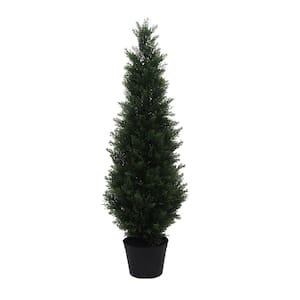 4 ft. Green Artificial Potted Cedar Topiary Tree in Pot