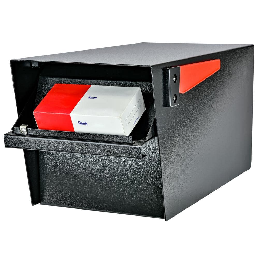 Black Steel Lockable Post Mounted Mailbox with Dual Access