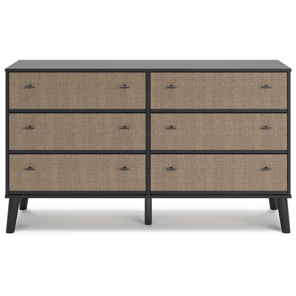 Charlang Mid-Century Modern Black & Beige 6-Drawer Dresser