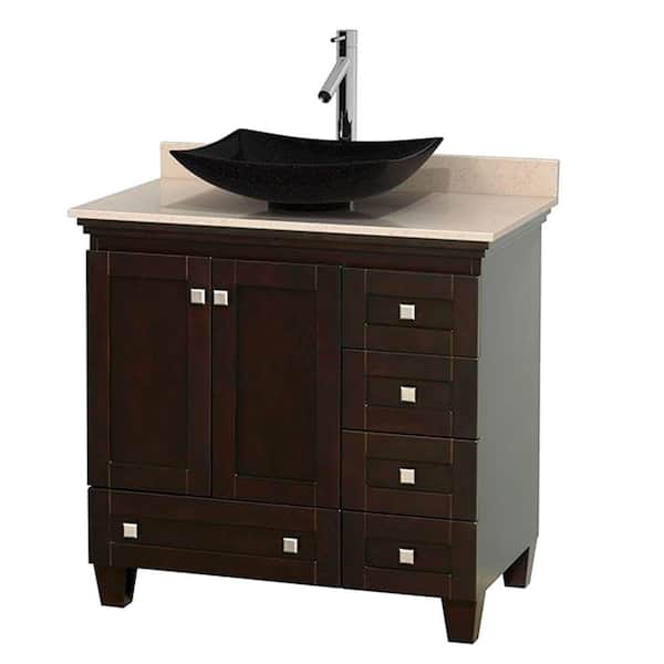Wyndham Collection Acclaim 36 in. W Vanity in Espresso with Marble Vanity Top in Ivory and Black Granite Sink