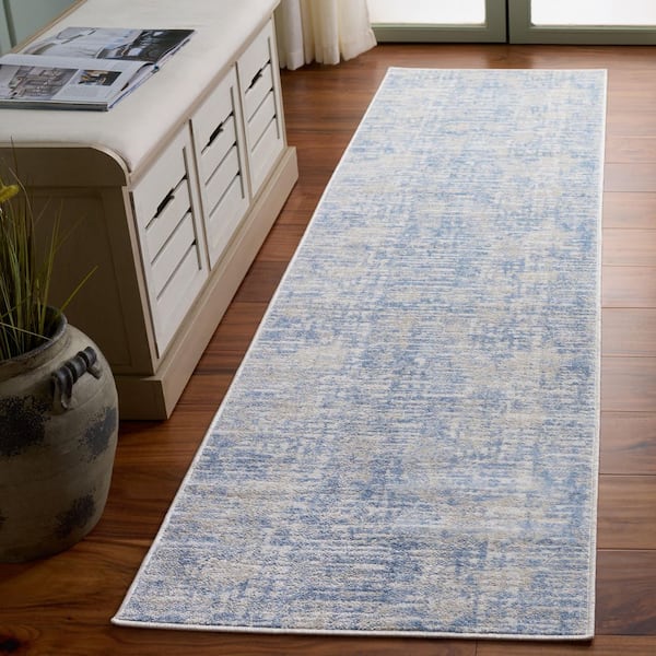 Bayside 2 ft. x 8 ft. Ivory/Blue Parallel Striped Washable Runner Rug