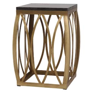 23 in. Vault Gold Metal Outdoor Side Table/Stool with a Black Granite Top